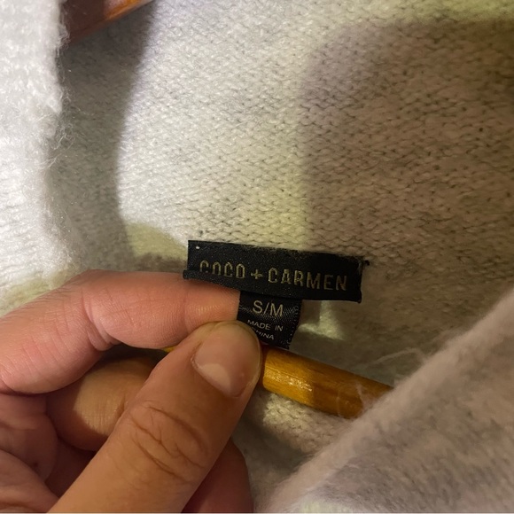 Coco + Carmen Oversized Slouchy Mock Neck Tie Cuff Sleeve tunic Sweater S/M - Picture 4 of 6